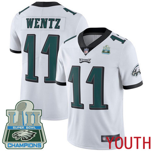 Youth Philadelphia Eagles  #11 Carson Wentz White Vapor Untouchable NFL Jersey Limited Player Super Bowl LII->youth nfl jersey->Youth Jersey